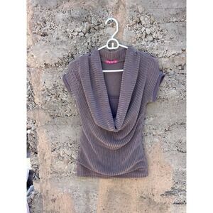 J&D Italy 100% Silk Mauve Knit Cowl Neck Short Sleeve Top Vintage Y2K Boho Sz M